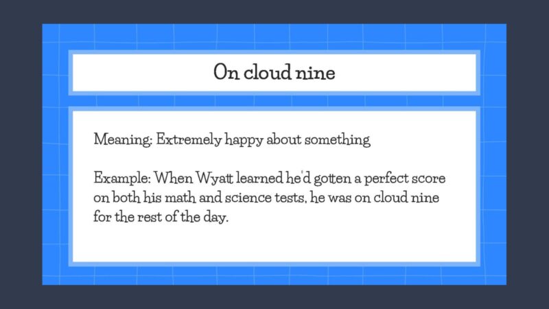 Idiom: On Cloud Nine Idiom slide with description of the idiom On Cloud Nine