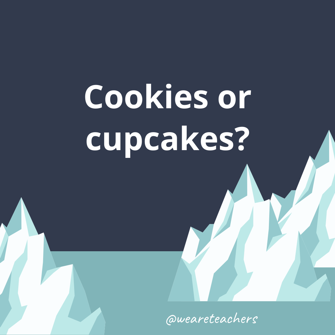 Cookies or cupcakes? Cookies or cupcakes?- ice breaker questions for teens