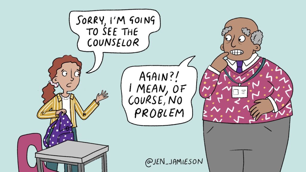 Illustration of student missing class for counselor