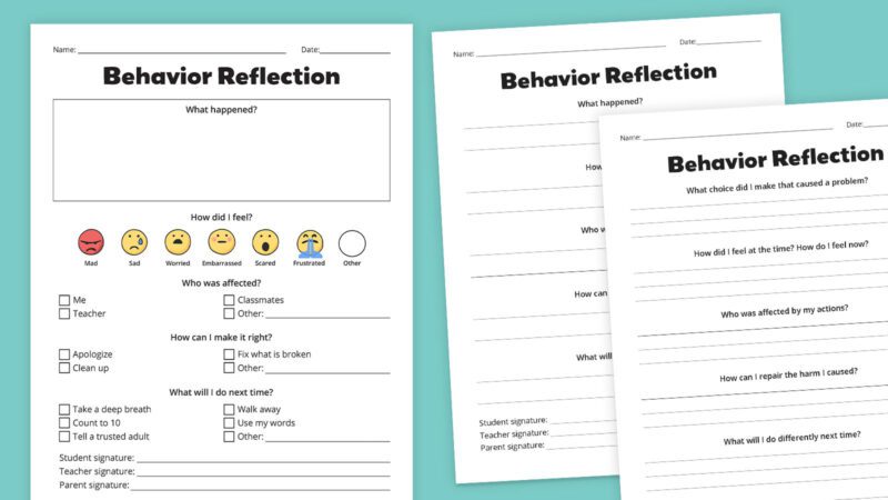 Need Behavior Reflection Sheets? Grab Our Free Bundle Flat lays of behavior reflection sheets