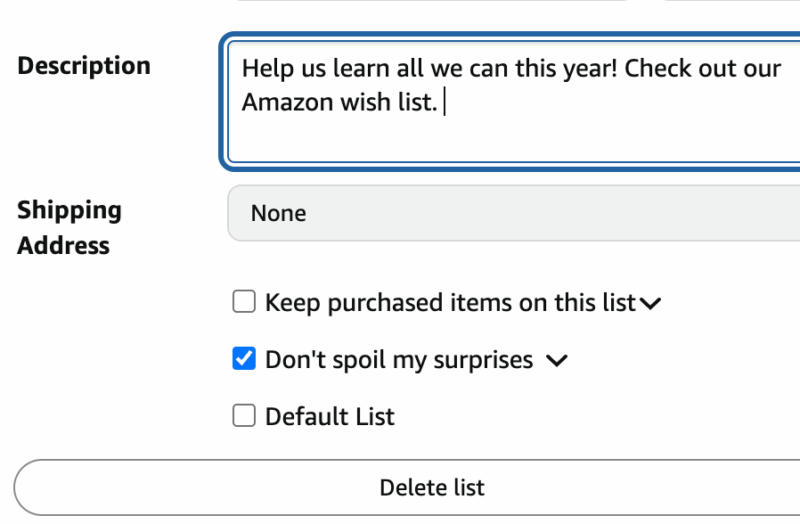 Amazon wish list description 