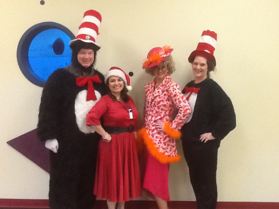 Teachers dressed as characters from Dr. Seuss books