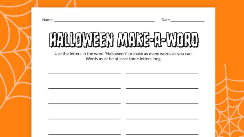 Flat lay of Halloween Make a Word