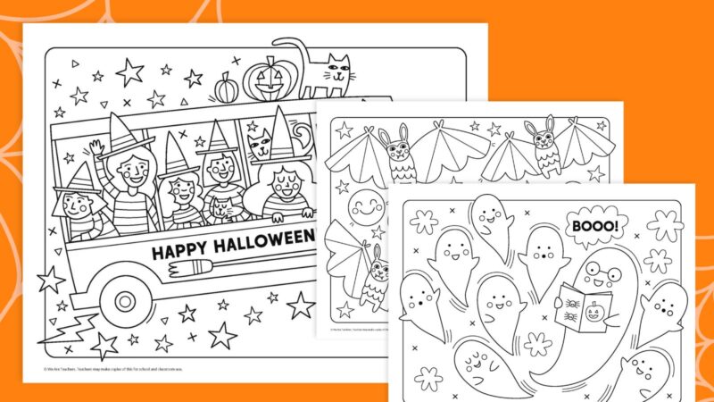 Flat lay of Halloween Coloring Pages