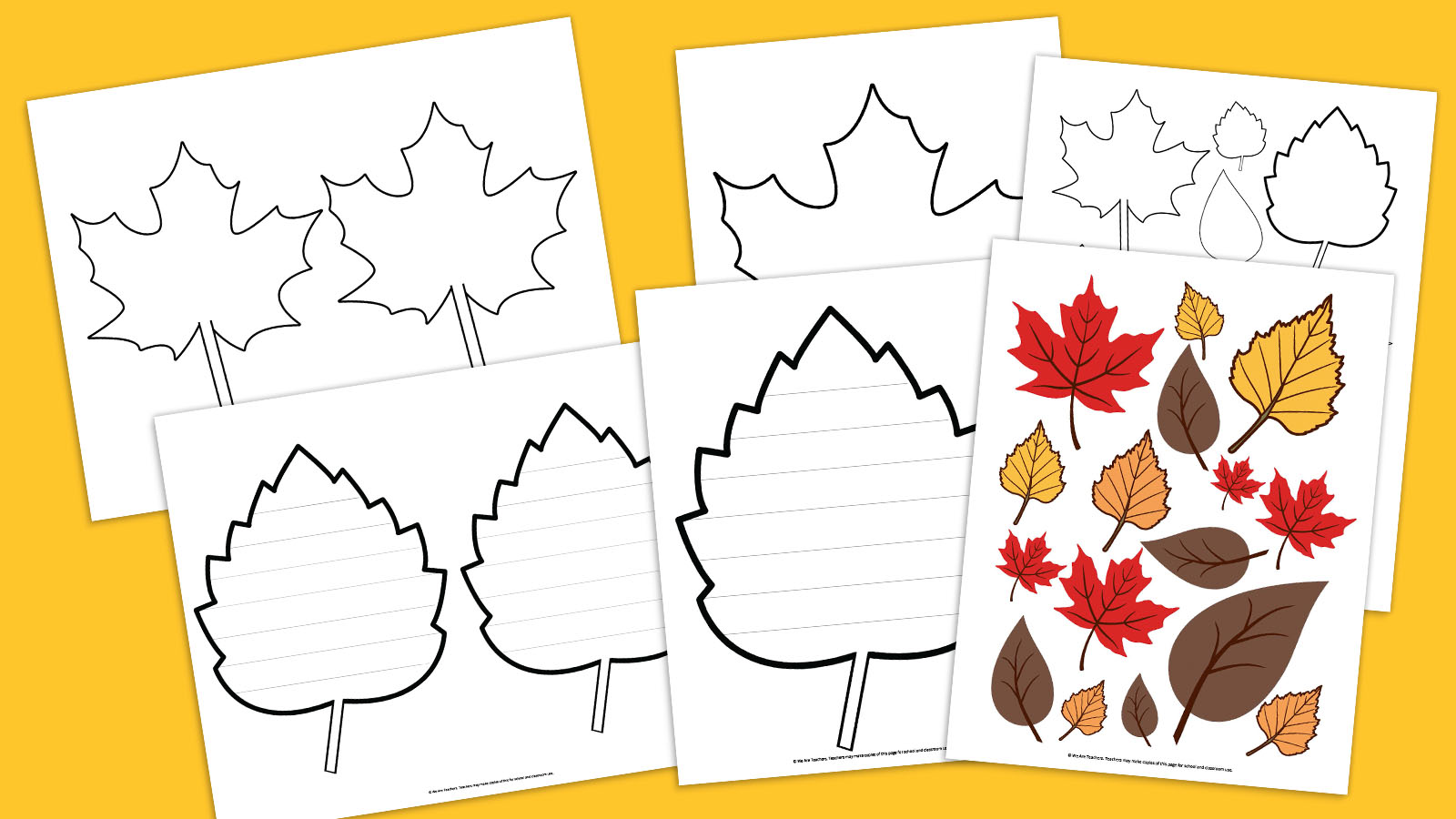 Collage of six printable leaf templates
