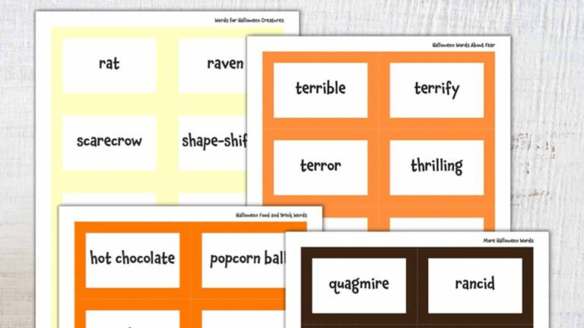 halloween word lists printables