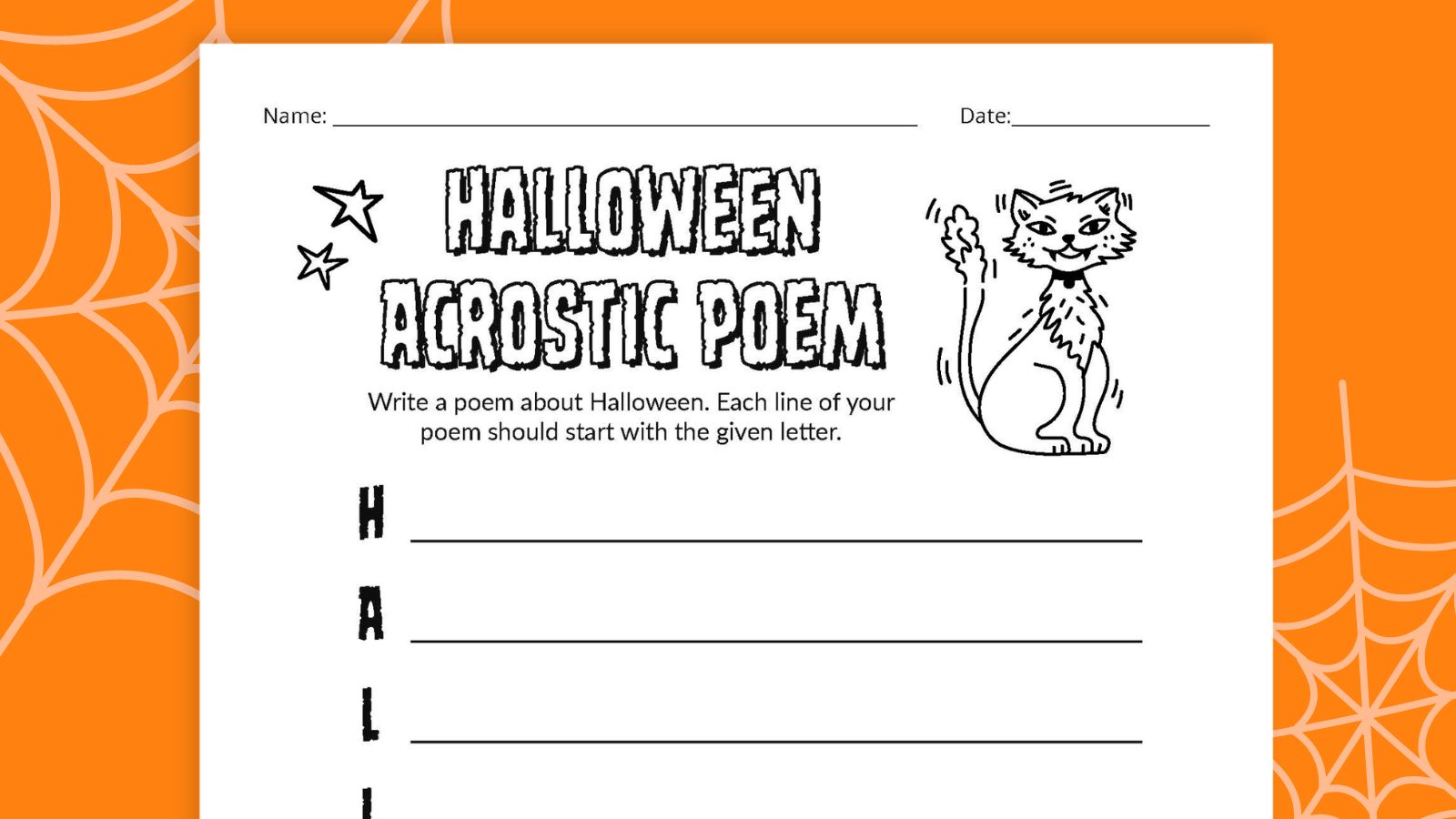 Flat lay of Halloween Acrostic Poem
