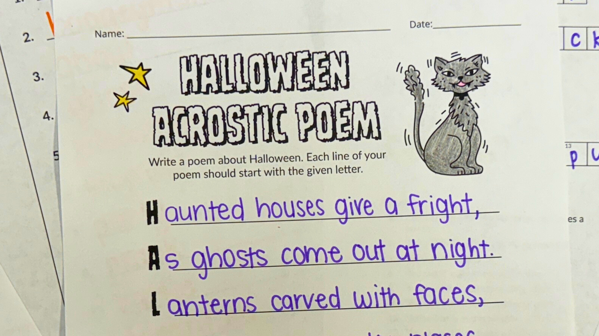 Halloween Acrostic Poem Worksheet