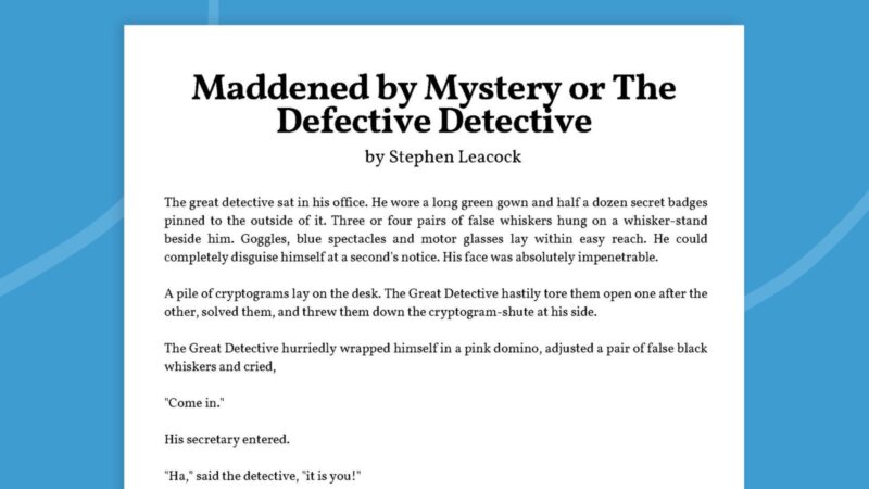 Image of the first page of funny short stories, Maddened by Mystery or The Defective Detective