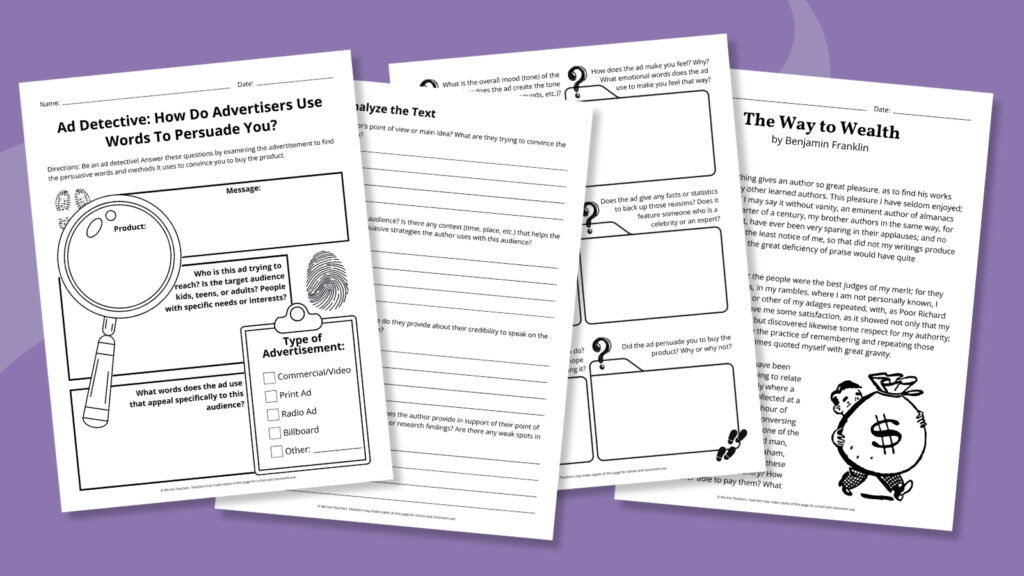 Flay lay of persuasive essay worksheet bundle