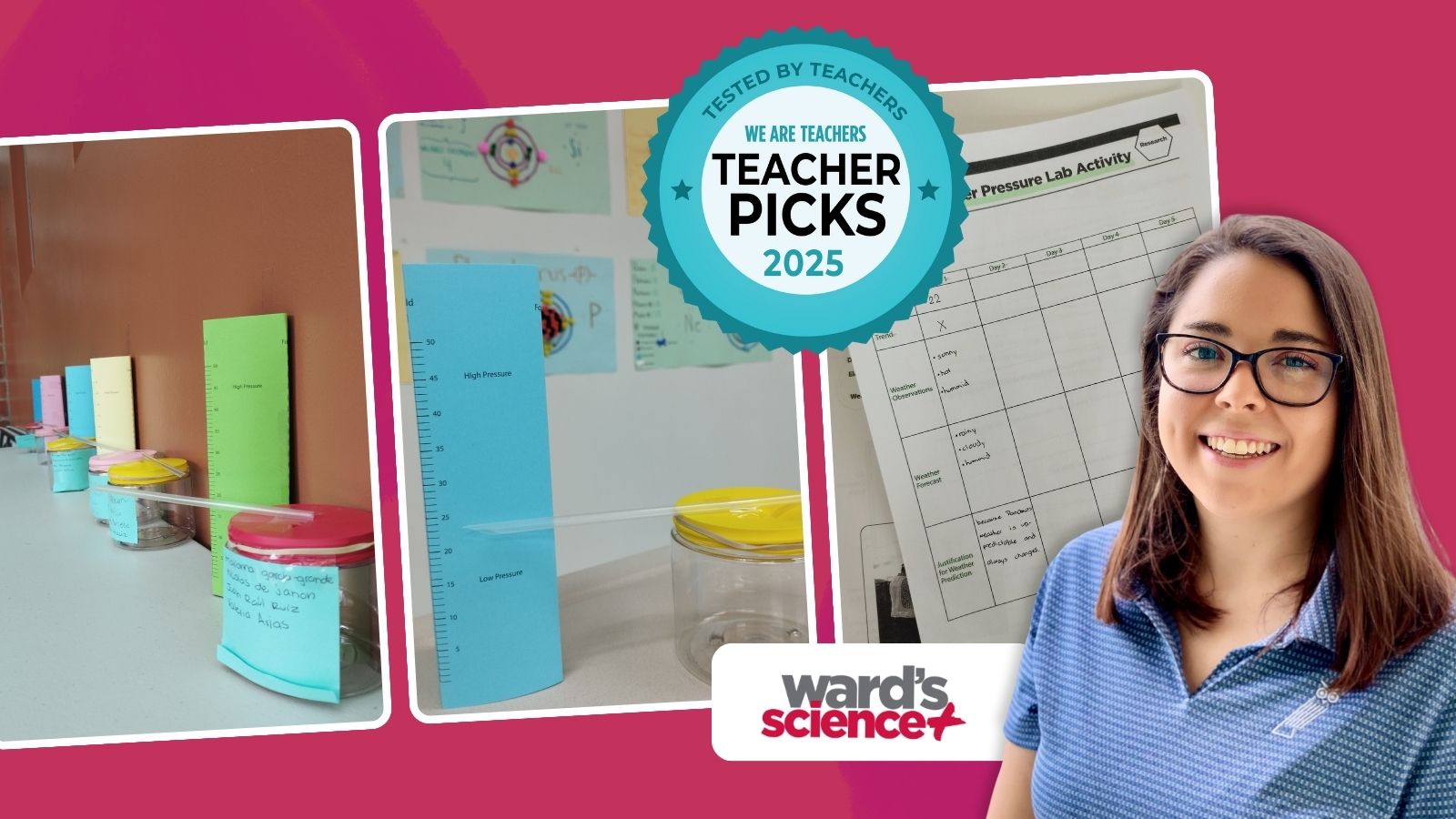 A teacher and pictures of the Ward's Science Kit on air pressure