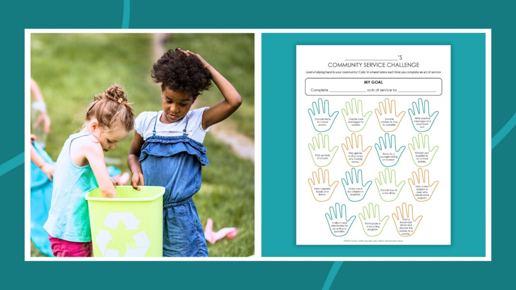 kids on a service project and community service log