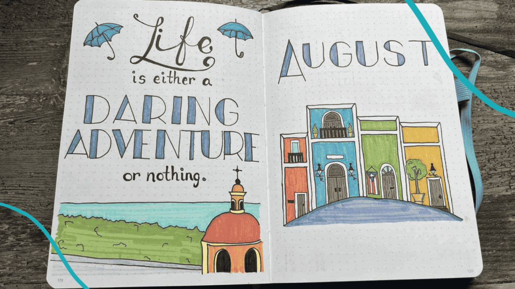 Bullet journal spread showing an inspirational thought and sketch