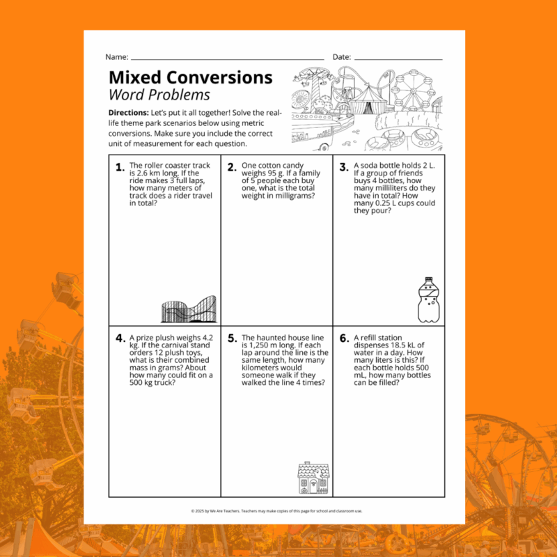 example of the word problem worksheet in the metric conversion worksheet bundle