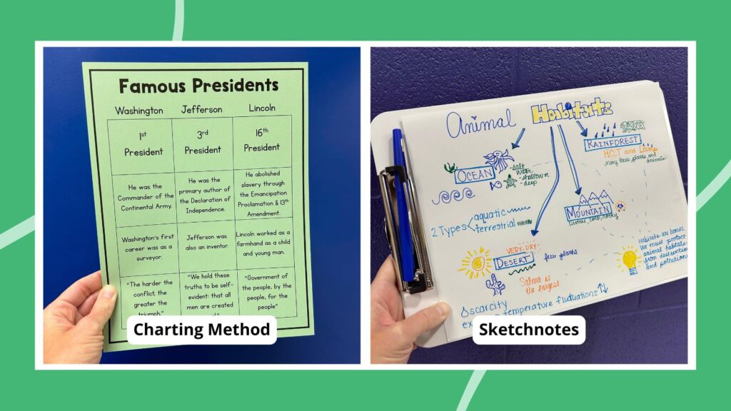 two different note taking strategies students can use in the classroom