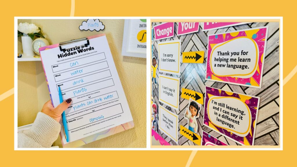 growth mindset activities that include escape room activities and a growth mindset bulletin board set