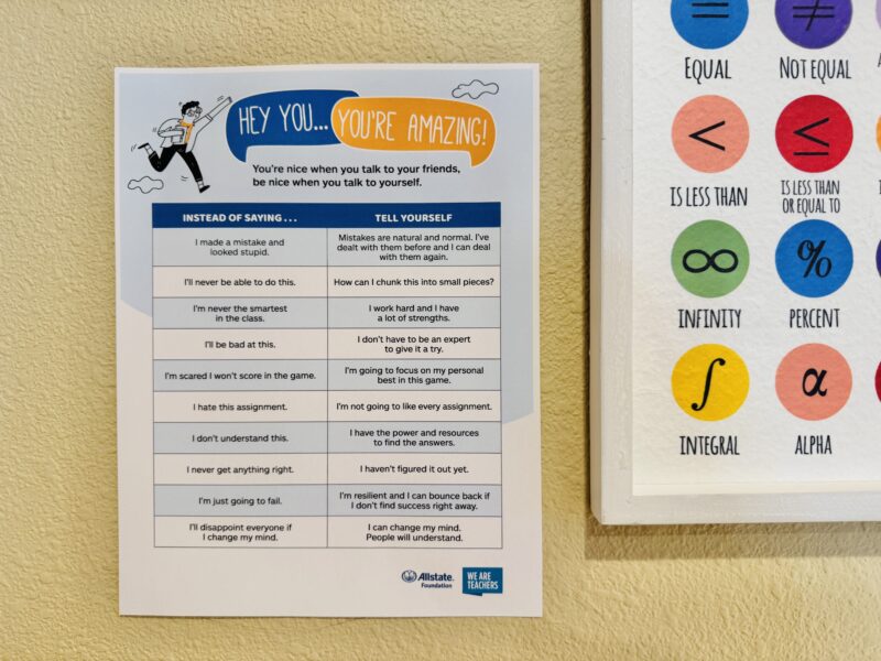 positive self-talk poser on classroom wall