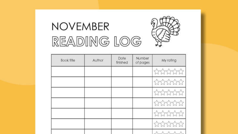 an image of the free november reading log printable