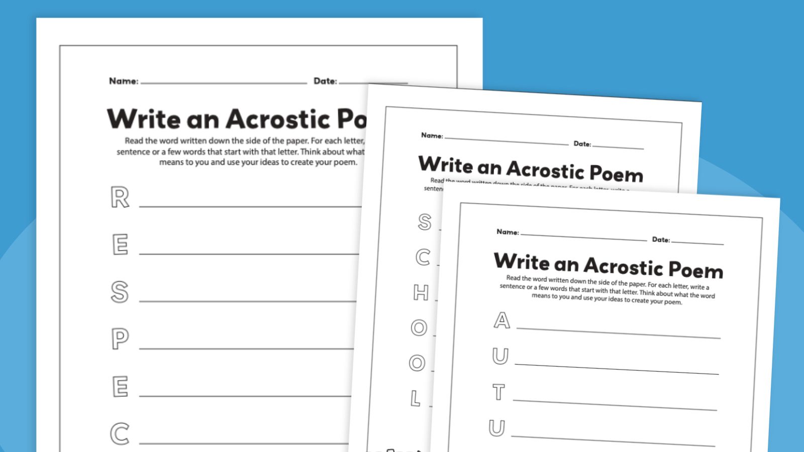 free acrostic poems printable example pages