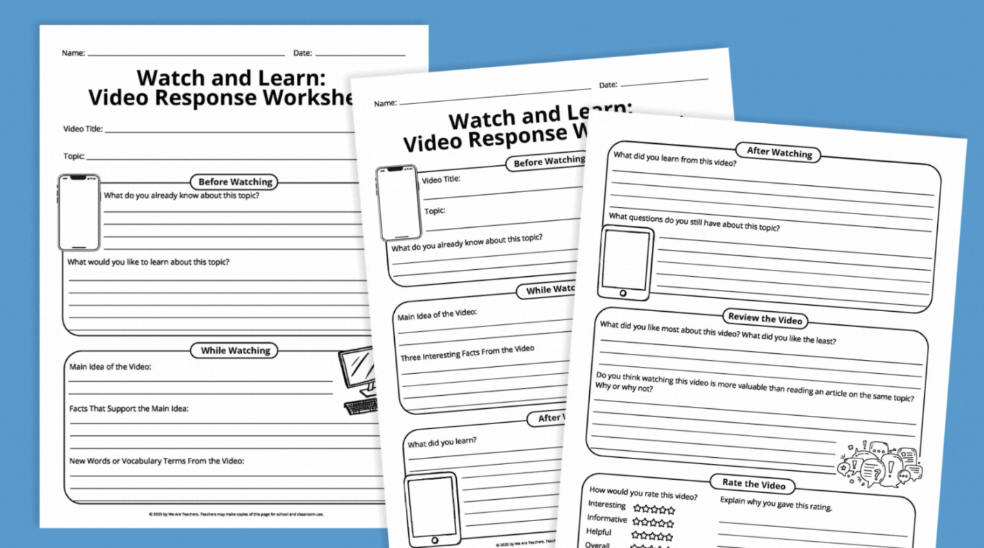 blank video response worksheets for students