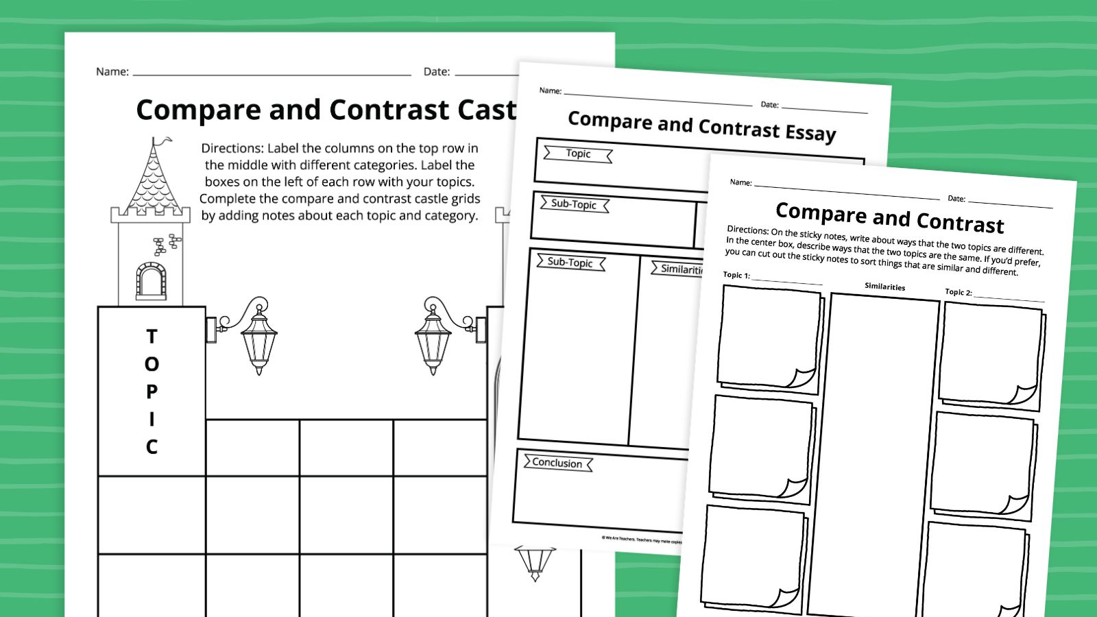 blank student compare and contrast worksheets
