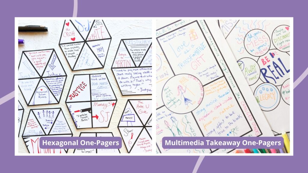 two images of one pager examples for students to show their learning through words and sketches