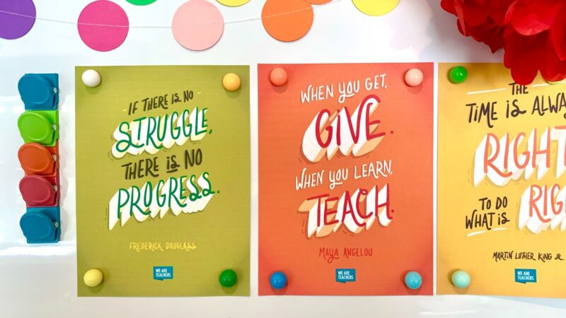 Black History Month Quote Posters Feature Multiple posters on a whiteboard.