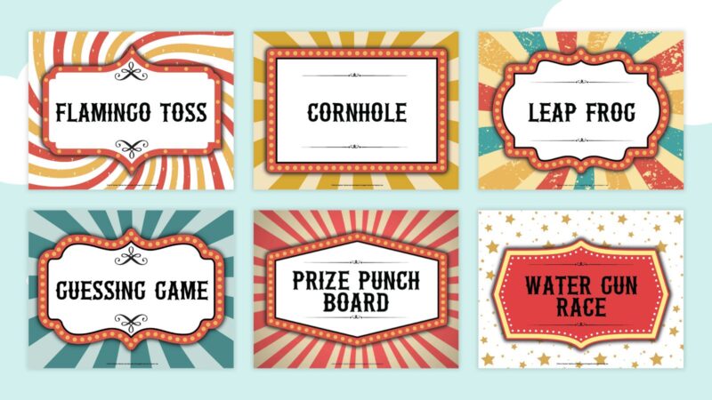 Carnival Signs Printables Six free printable carnival signs.