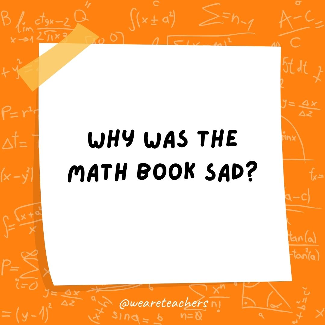 Why was the math book sad? Why was the math book sad?