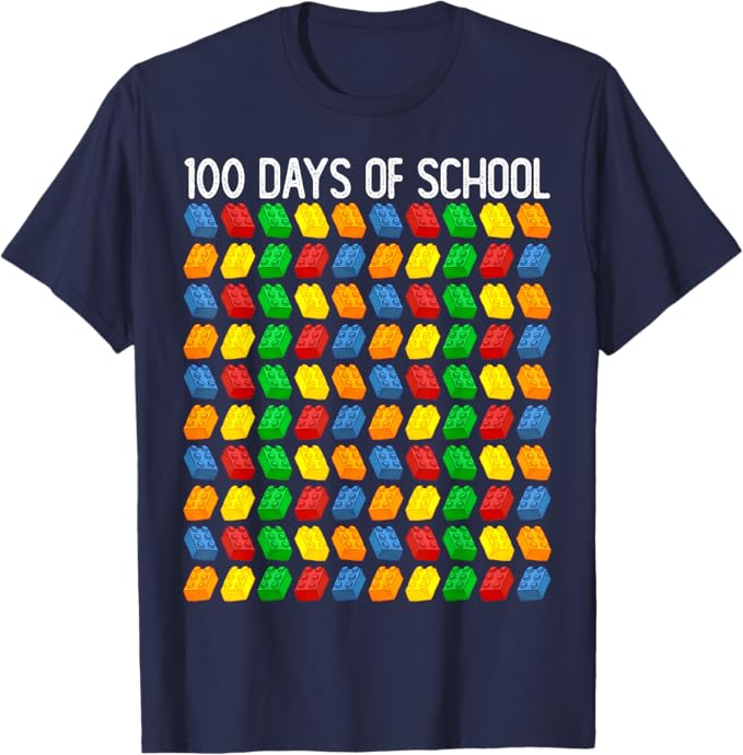 Shirt reading 100 Days of School showing 100 LEGO bricks