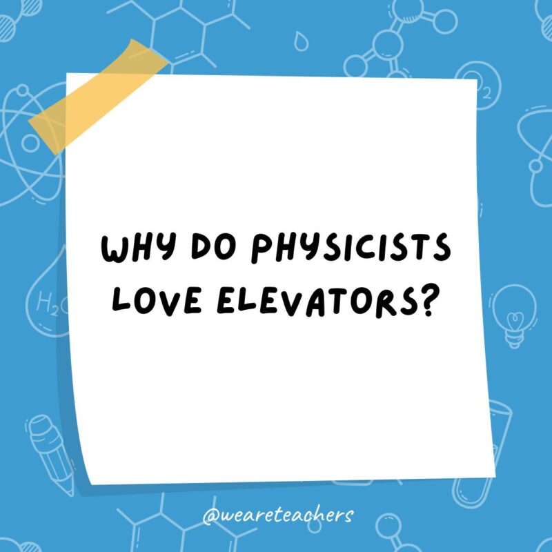 a post it note clipart with the joke: why do physicists love elevators?
