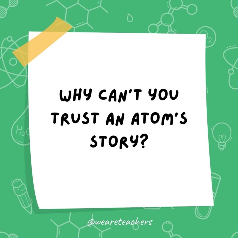  Why can’t you trust an atom’s story?- science jokes