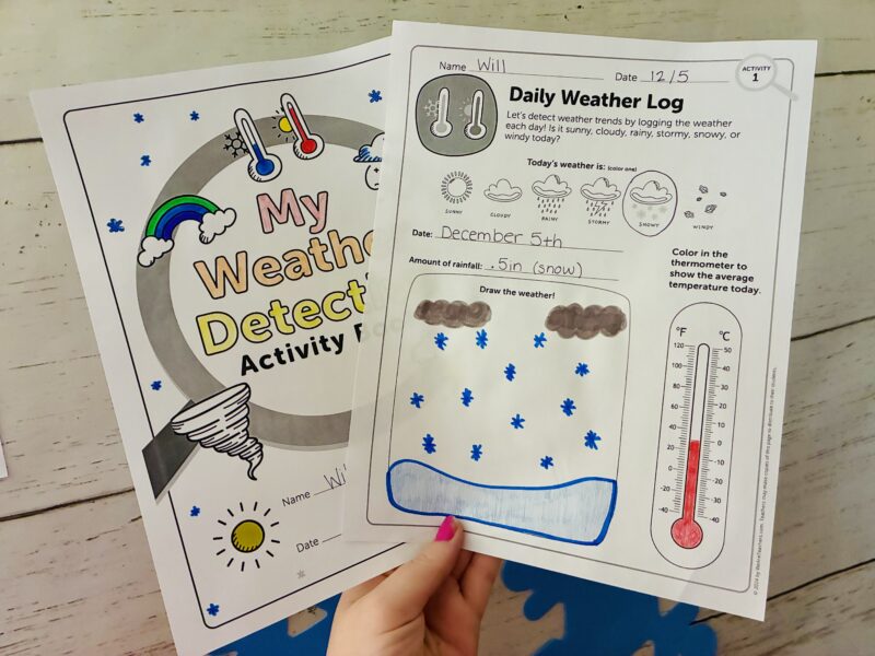 Weather Activities for Kids an image of a printable weather log for students to record the daily weather