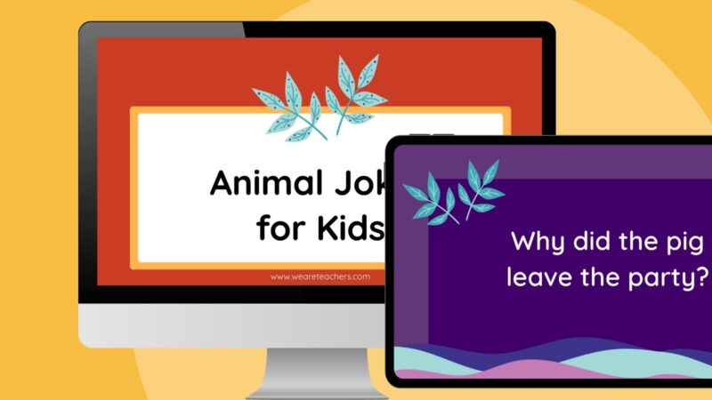 an image of a computer and ipad screen with an animal jokes for kids Google slides