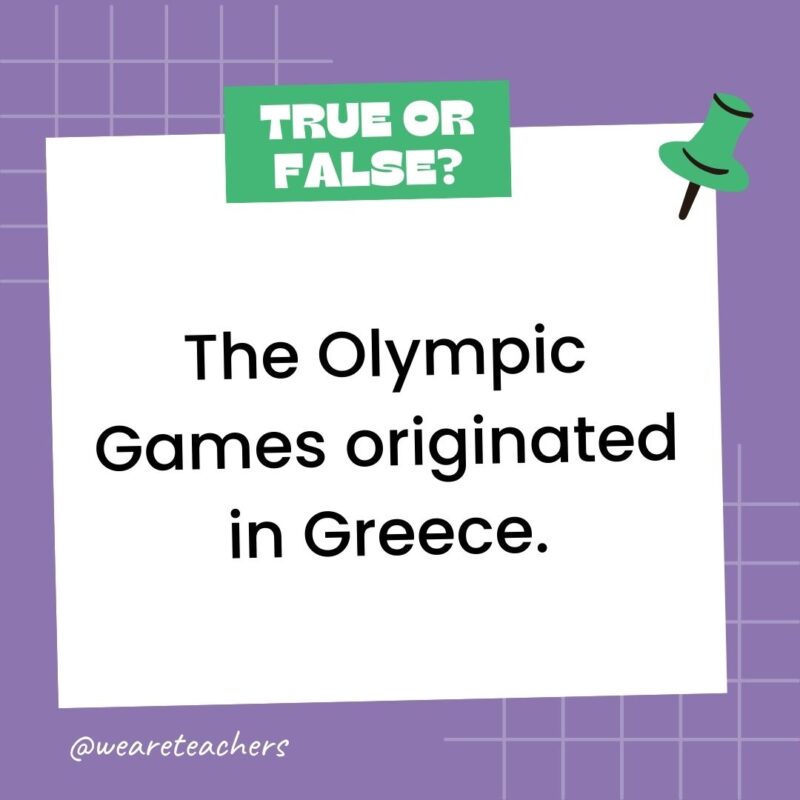 The Olympic Games originated in Greece.- true or false questions The Olympic Games originated in Greece.- true or false questions