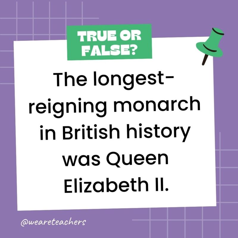 The longest-reigning monarch in British history was Queen Elizabeth II.- true or false questions The longest-reigning monarch in British history was Queen Elizabeth II.- true or false questions