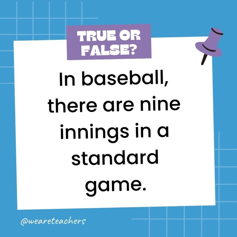 In baseball, there are nine innings in a standard game.- true or false questions In baseball, there are nine innings in a standard game.- true or false questions