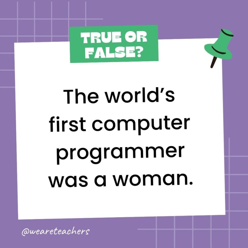 The world’s first computer programmer was a woman.- true or false questions The world’s first computer programmer was a woman.- true or false questions