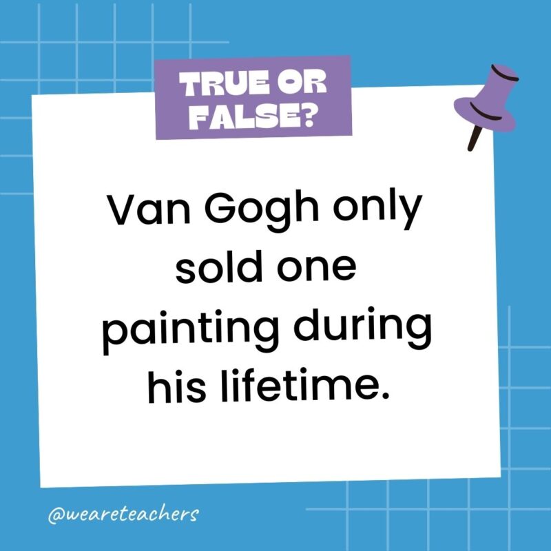 Van Gogh only sold one painting during his lifetime. Van Gogh only sold one painting during his lifetime.