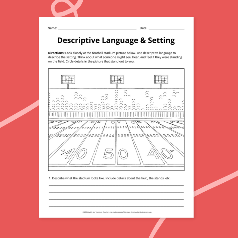 printable football worksheet examples in front of a red background
