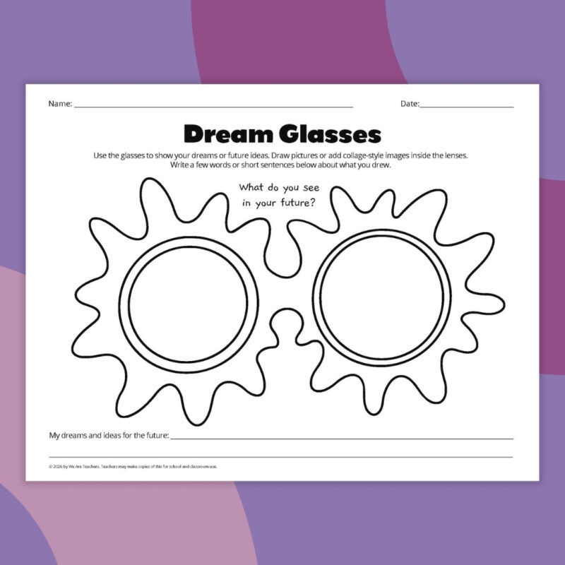 an example of a creative worksheet called dream glasses