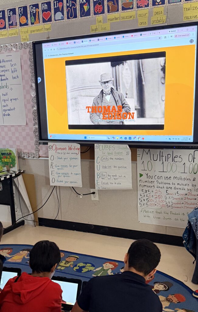 Students learning about Thomas Edison in the classroom as part of The Henry Ford inHub Model i curriculum. 