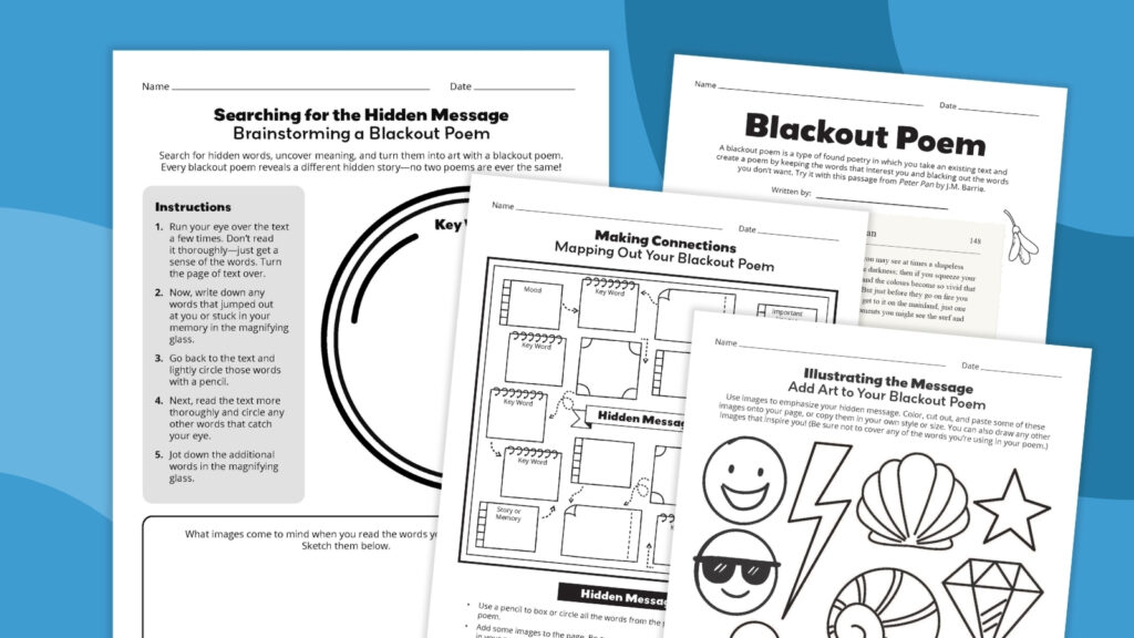 an image of four printable examples of a blackout poetry template bundle
