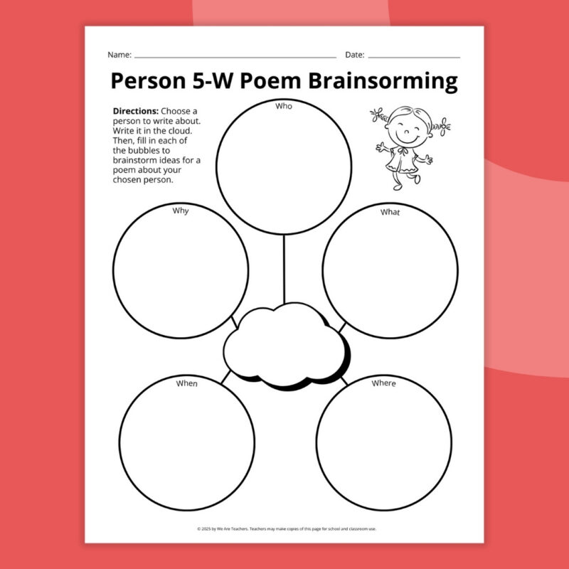 person writing poem brainstorming graphic organizer 