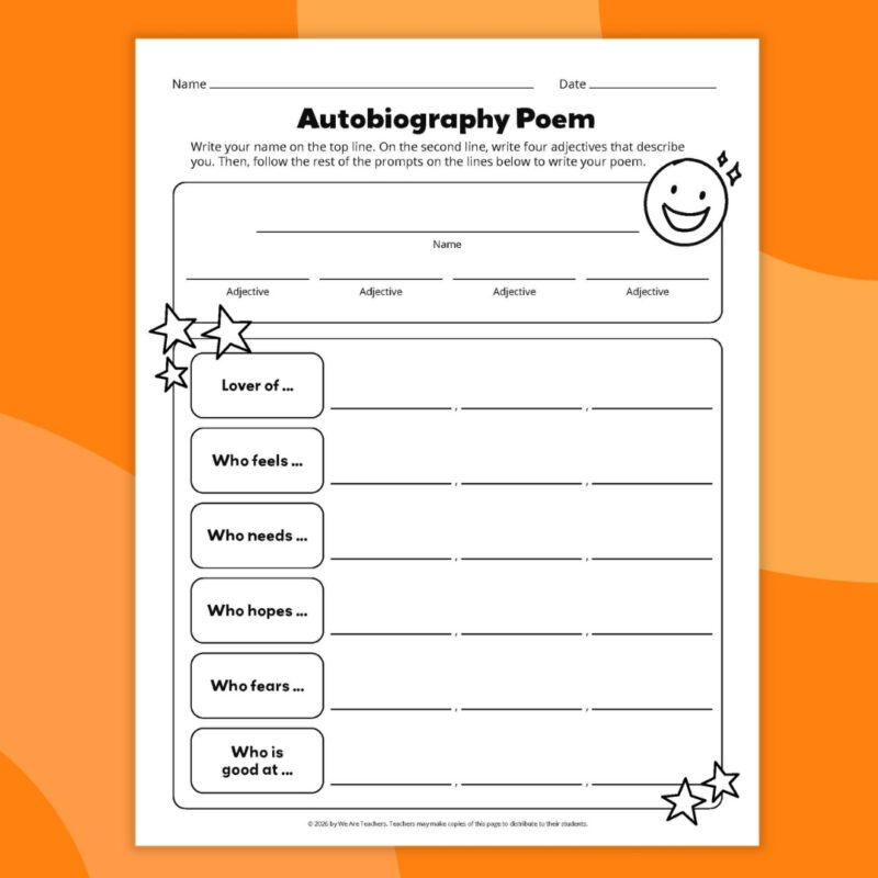 Autobiography Poem Template an image of one example printables of an autobiography poem template