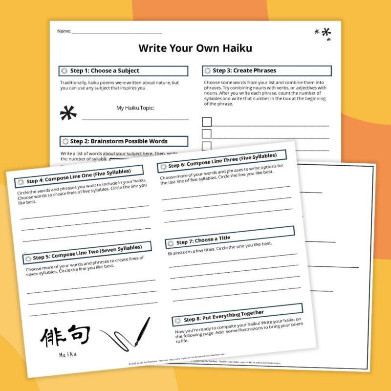 an image of three different poetry worksheet examples