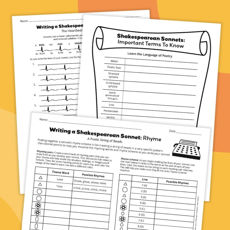 an image of three different poetry worksheet examples