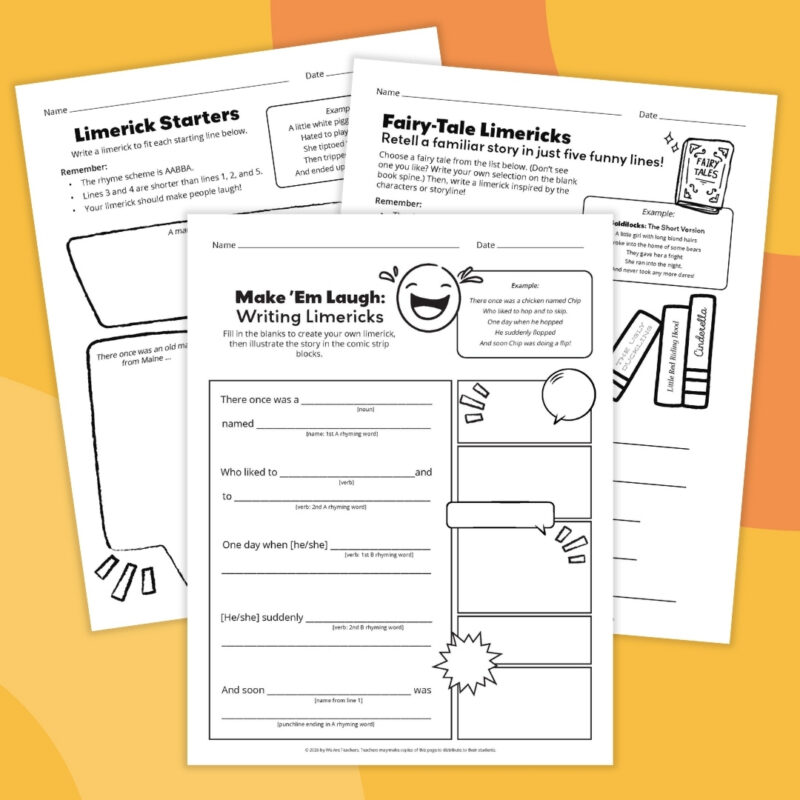 an image of three different poetry worksheet examples