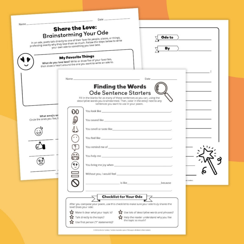 an image of three different poetry worksheet examples