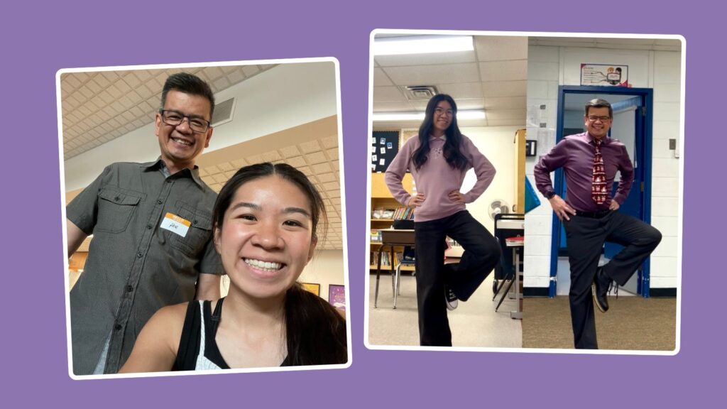 twinning with dad in purple